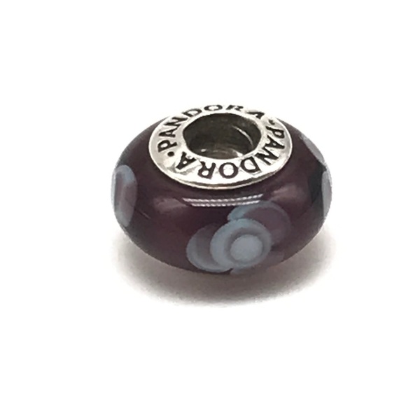 Pandora Purple Flowers Floral Murano Glass Bead Charm - Picture 1 of 4